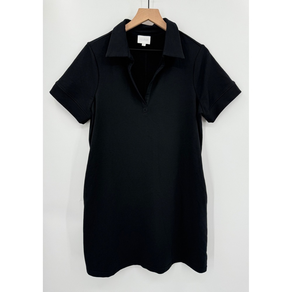 Sundays By Wearesundays Dress Large Black Short Sleeve Collared‎ Pockets